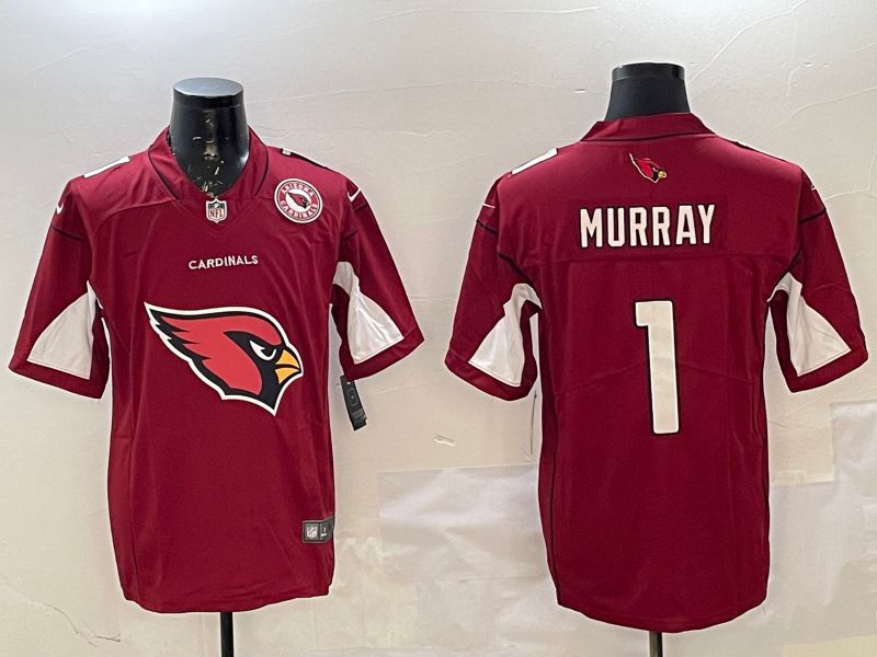 Men Arizona Cardinals #1 Murray Red Nike Team Logo 2025 NFL Jersey style 2